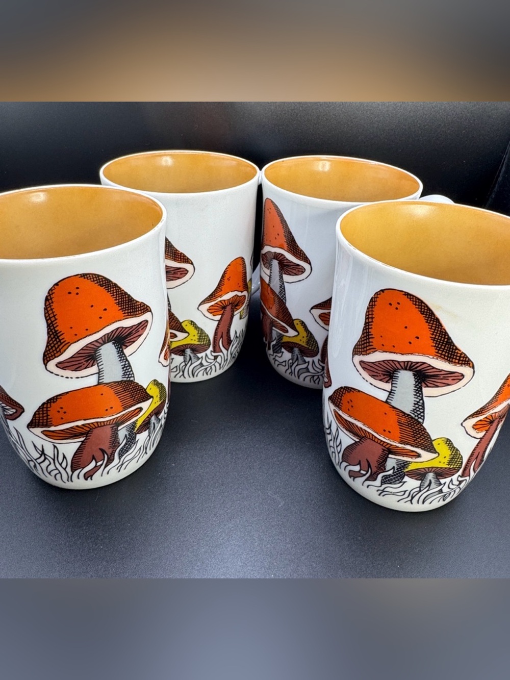 Vintage 70s Fitz and Floyd Mushroom Shroom Coffee Mugs Set of 4 Retro